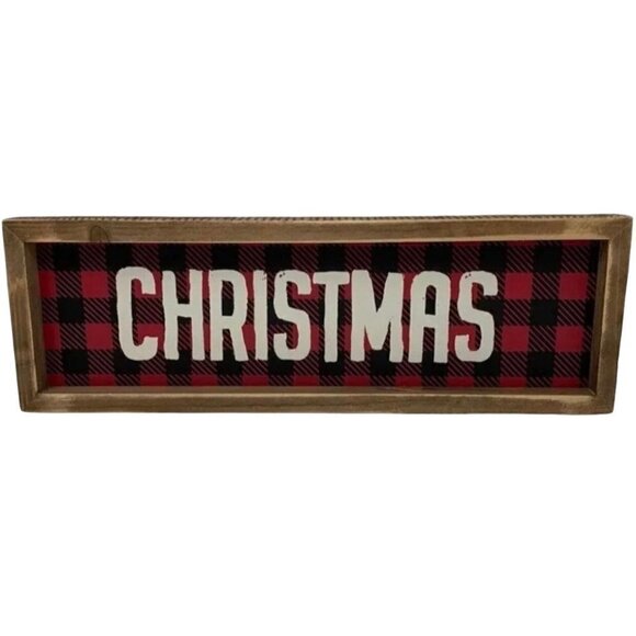 Christmas Buffalo Checked 15 inch Sign READ Red Black Free Stand or Hang Rustic - Picture 2 of 11